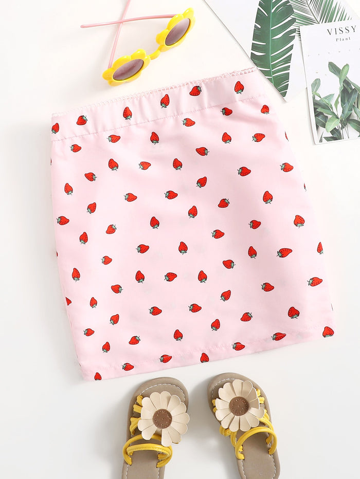 Girls Allover Strawberry Print Skirt