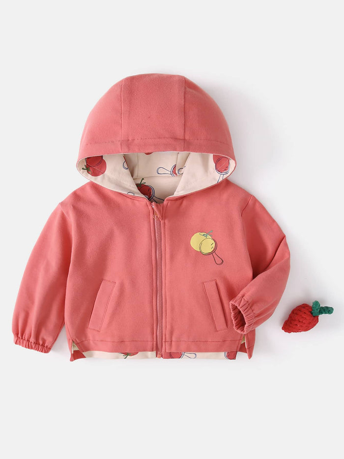 Toddler Girls Vegetable Print Liner Hooded Jacket