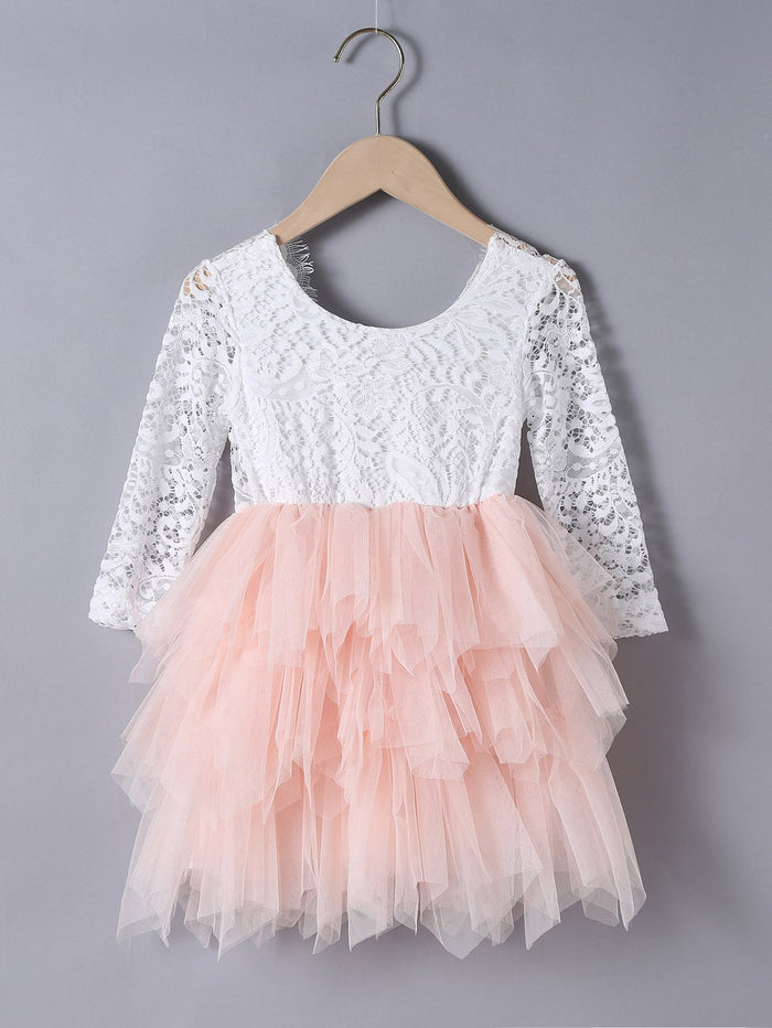 Toddler Girls Lace Panel Tiered Layer Tutu Dress