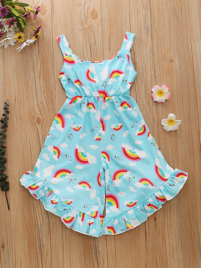 Toddler Girls Rainbow Print Ruffle Hem Cami Jumpsuit