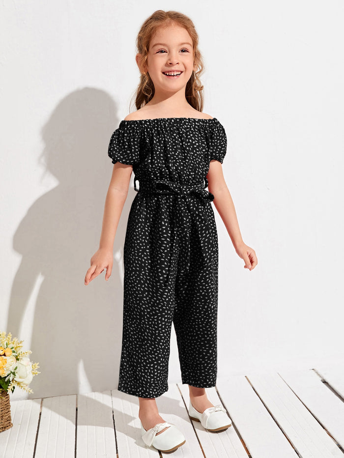 Toddler Girls Confetti Print Belted Jumpsuit Black