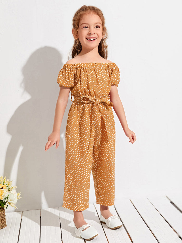 Toddler Girls Confetti Print Belted Jumpsuit Yellow