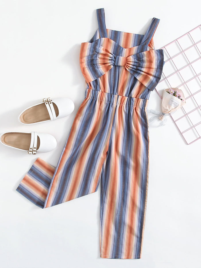 Toddler Girls Bog Bow Front Striped Jumpsuit