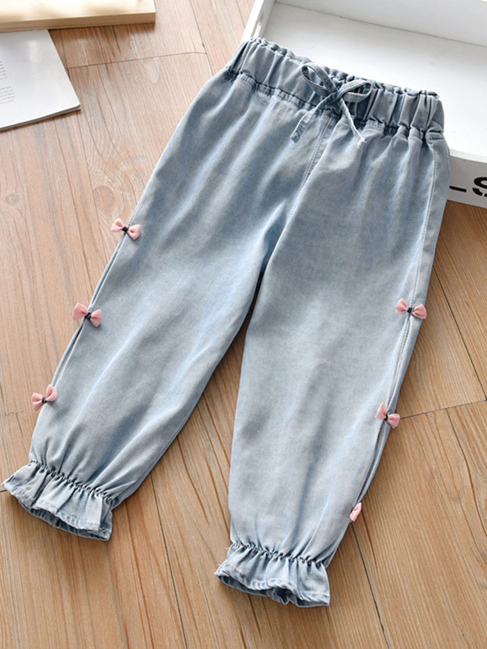 Toddler Girls Bow Detail Ruffle Hem Jeans