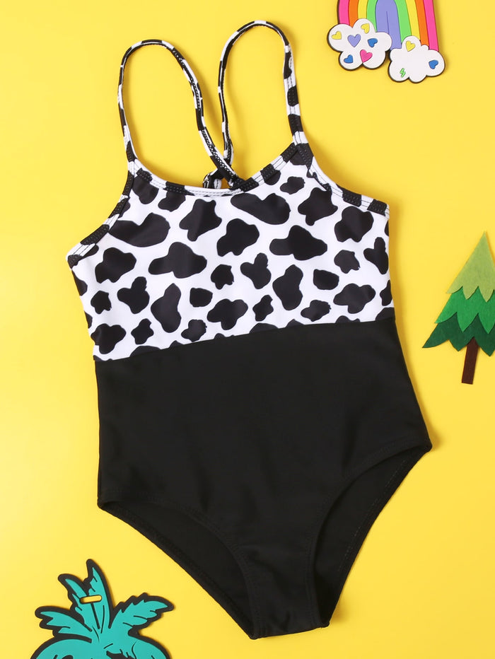 Toddler Girls Cow Print One Piece Swimsuit