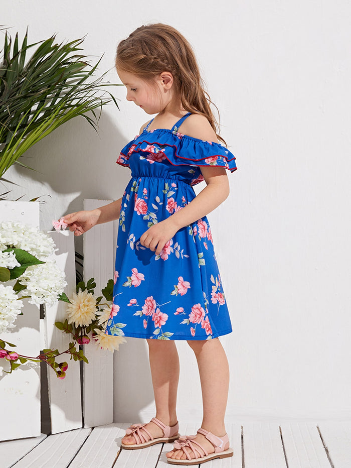 Toddler Girls Floral Print Flounce Trim Dress