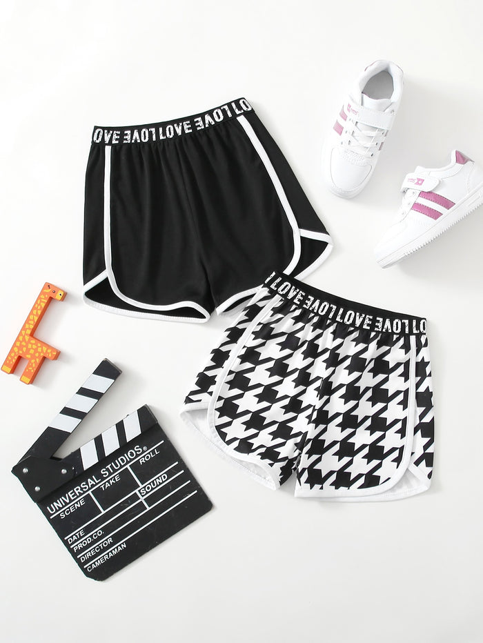 Toddler Girls 2pcs Letter & Houndstooth Track Shorts