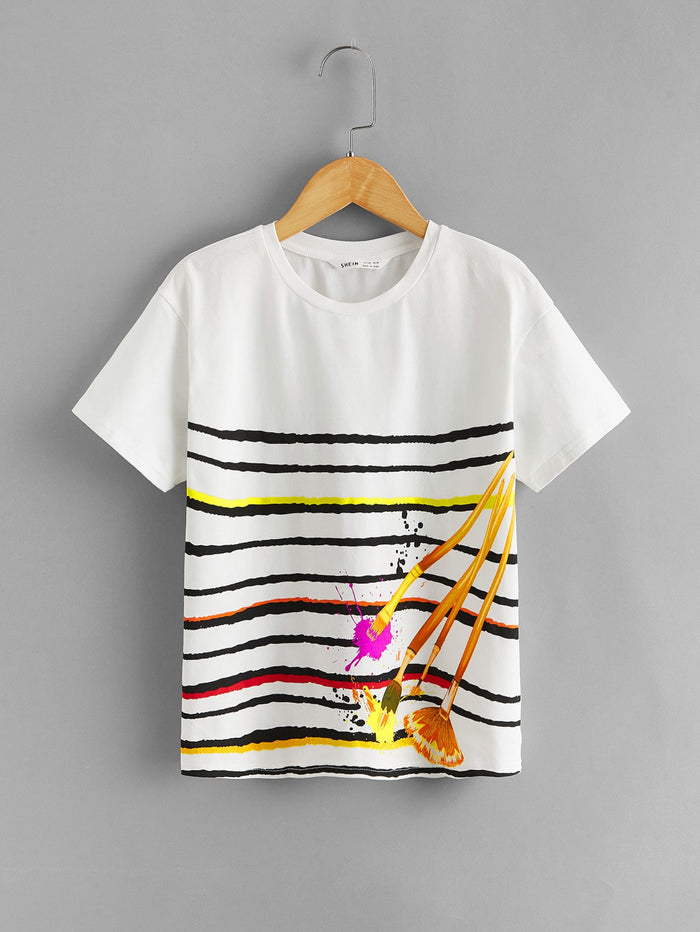 Boys Striped and Brush Print Top