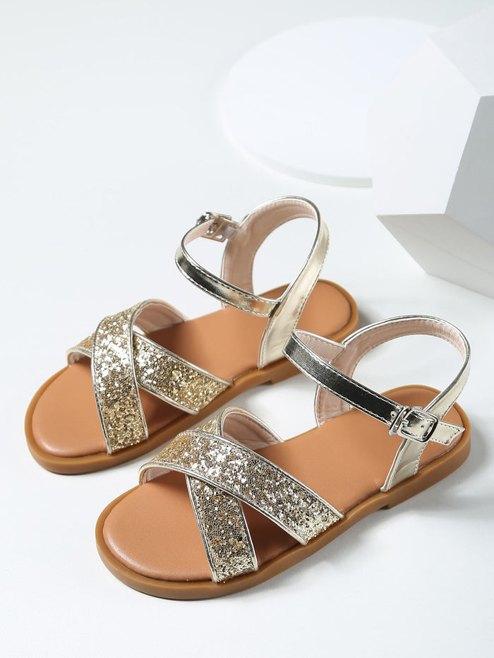 Girls Glitter Ankle Strap Sandals Gold