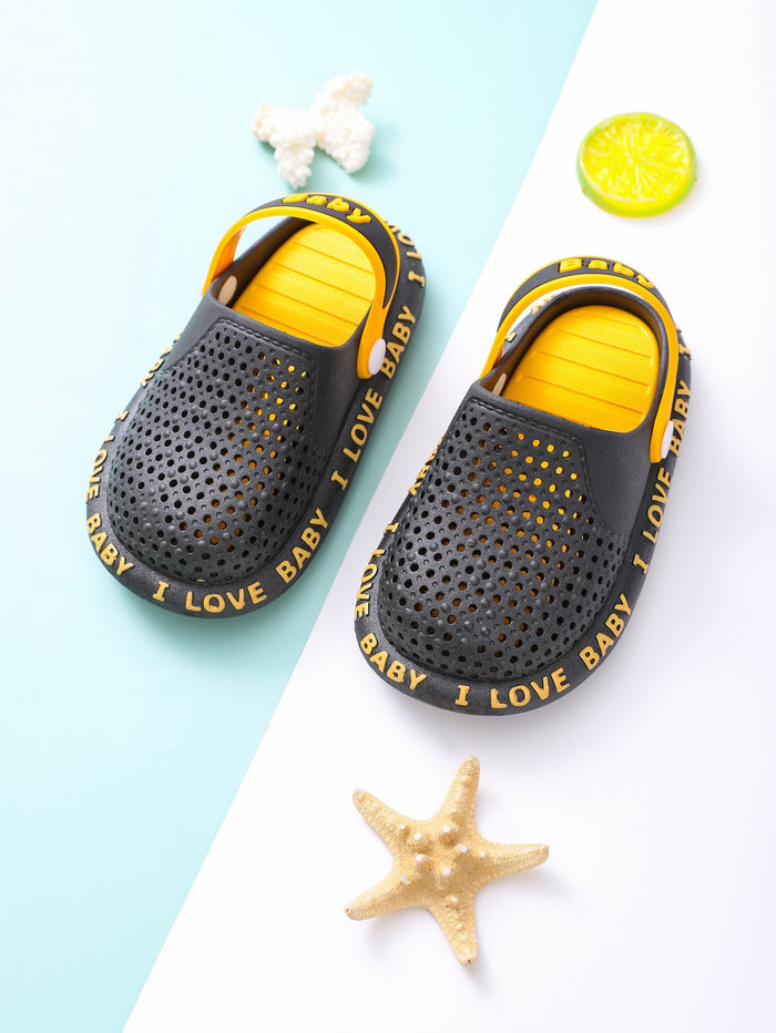 Toddler Girls Letter Graphic Hollow Out Sandals Black