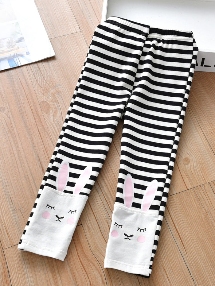 Toddler Girls Rabbit Print Striped Leggings