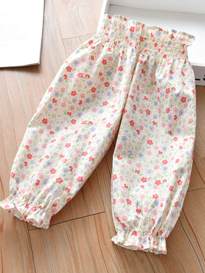 Toddler Girls Allover Floral Print Paperbag Pants