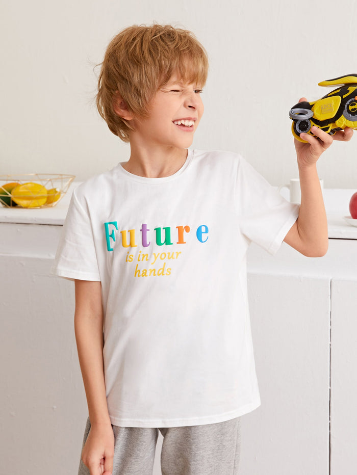 Boys Slogan Graphic Round Neck Tee