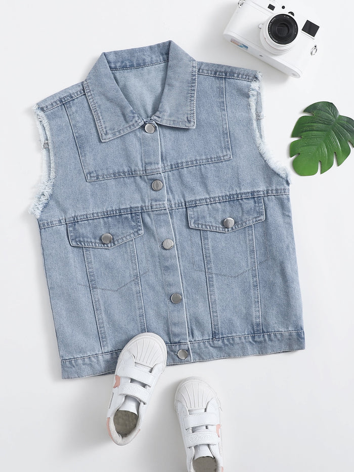 Girls Raw Trim Vest Denim Jacket