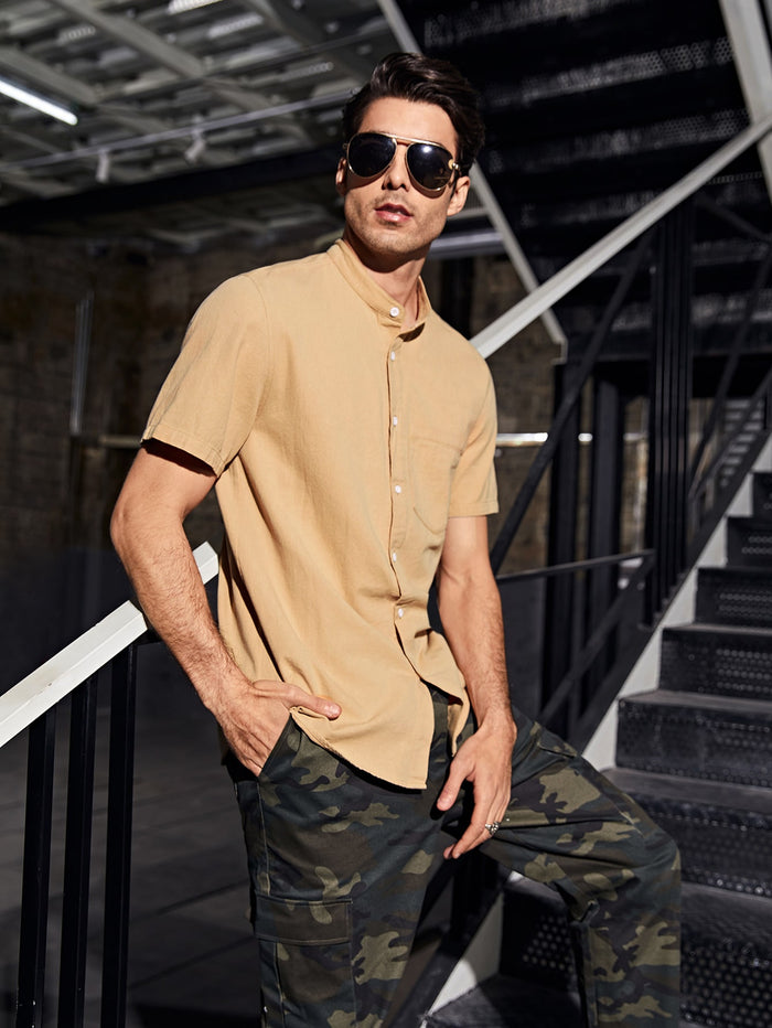Men Mock-Neck Pocket Front Shirt