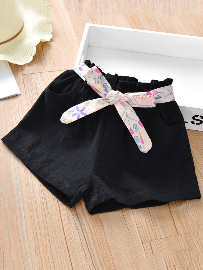 Toddler Girls Frill Waist Belted Shorts