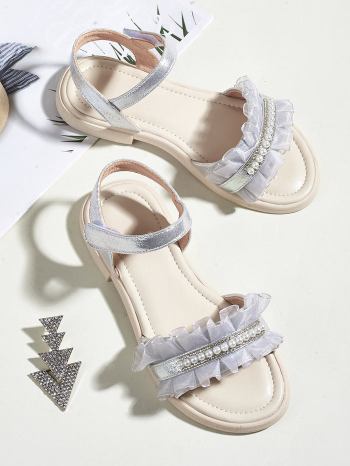 Toddler Girls Faux Pearl Decor & Rhinestone Sandals Silver