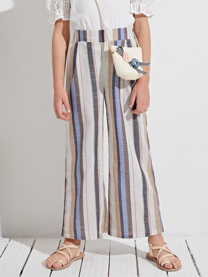 Girls Elastic Waist Striped Palazzo Pants