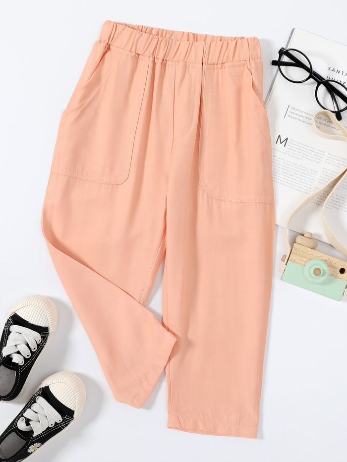 Toddler Girls Slant Pockets Elastic Waist Pants