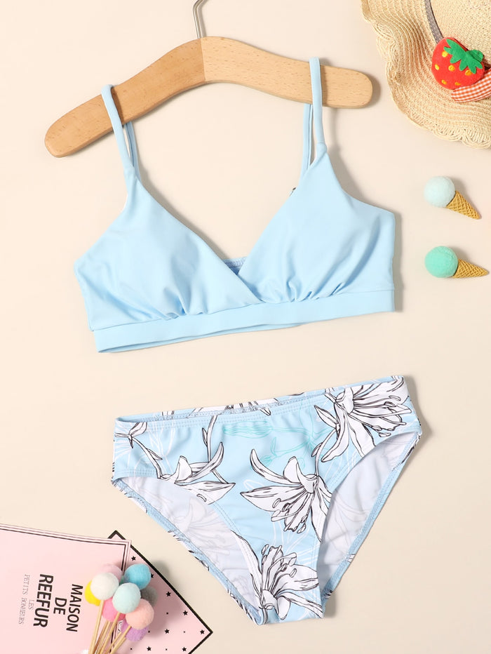 Girls Random Floral Bikini Swimsuit