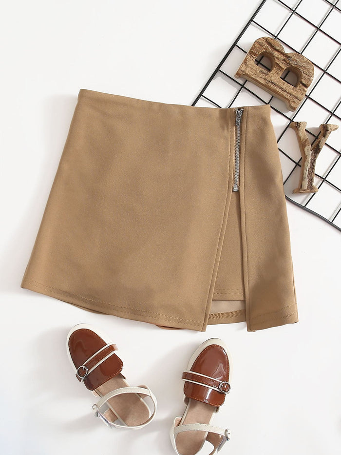 Girls Zip Up Wrap Skort Khaki