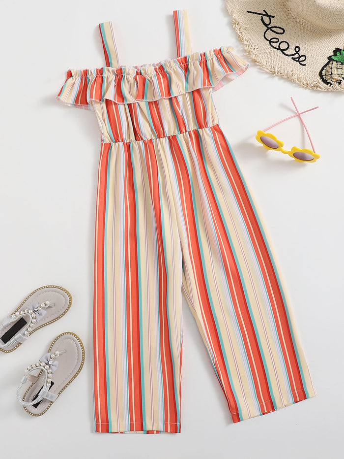 Toddler Girls Striped Cold Shoulder Jumpsuit