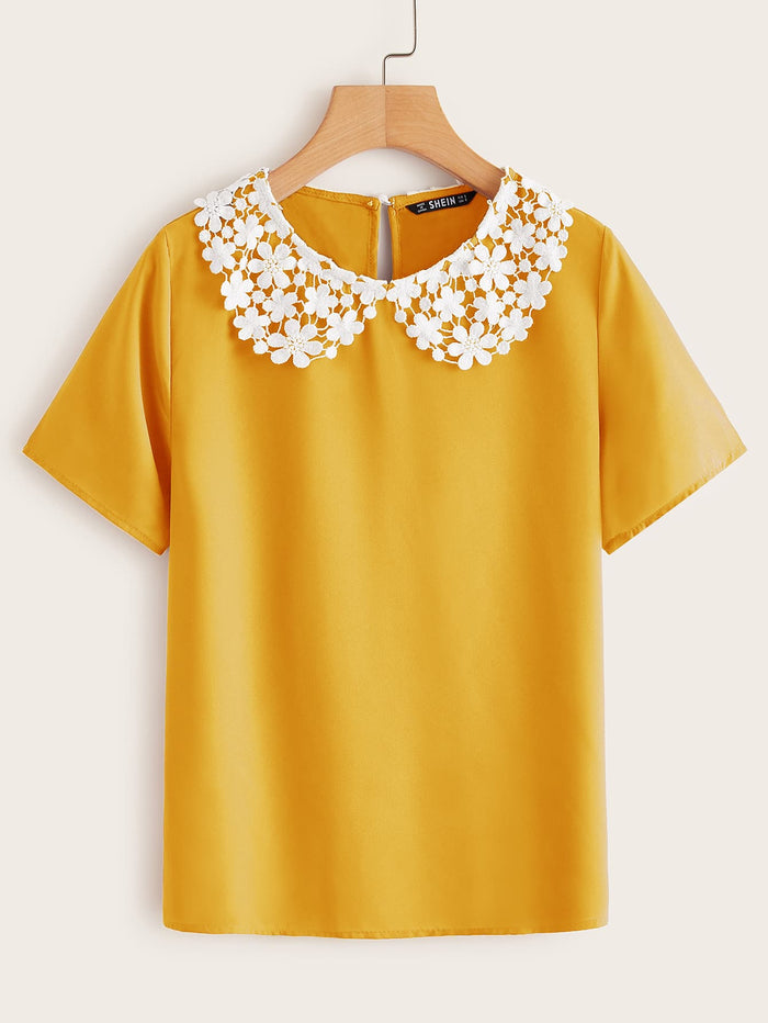 Guipure Lace Peter-pan-collar Top Yellow