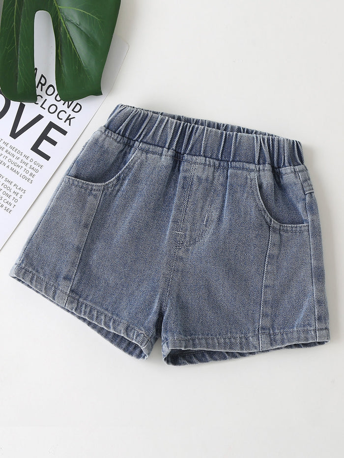 Toddler Girls Washed Elastic Waist Denim Shorts