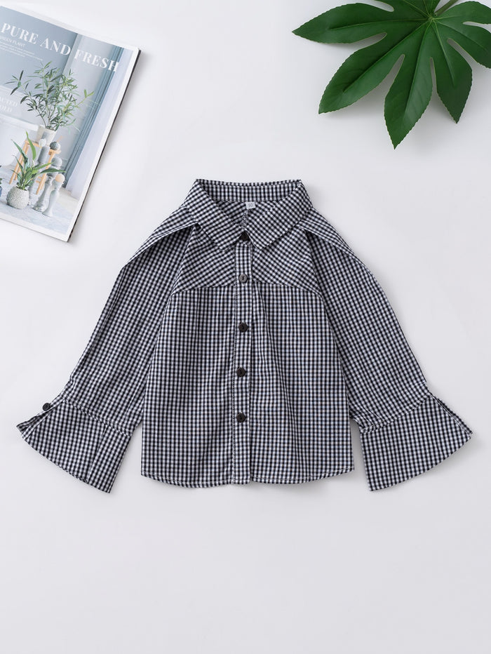 Toddler Girls Gingham Flounce Sleeve Blouse