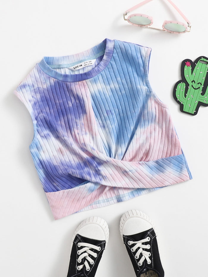 Girls Tie Dye Cross Wrap Crop Tank Top
