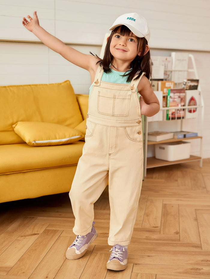 Toddler Girls Stitch Detail Pocket Front Pinafore Jumpsuit