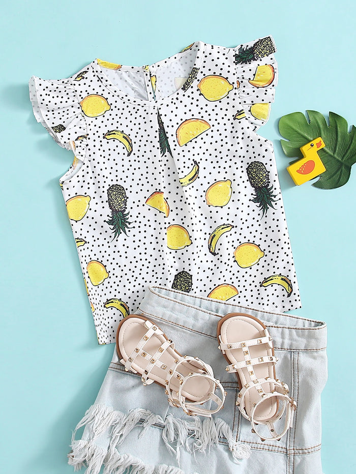 Toddler Girls Polka Dot Lemon Print Blouse