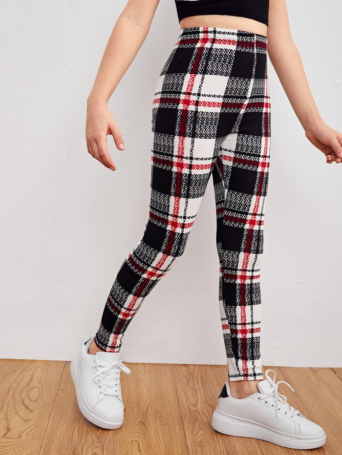 Girls Plaid High Waist Leggings
