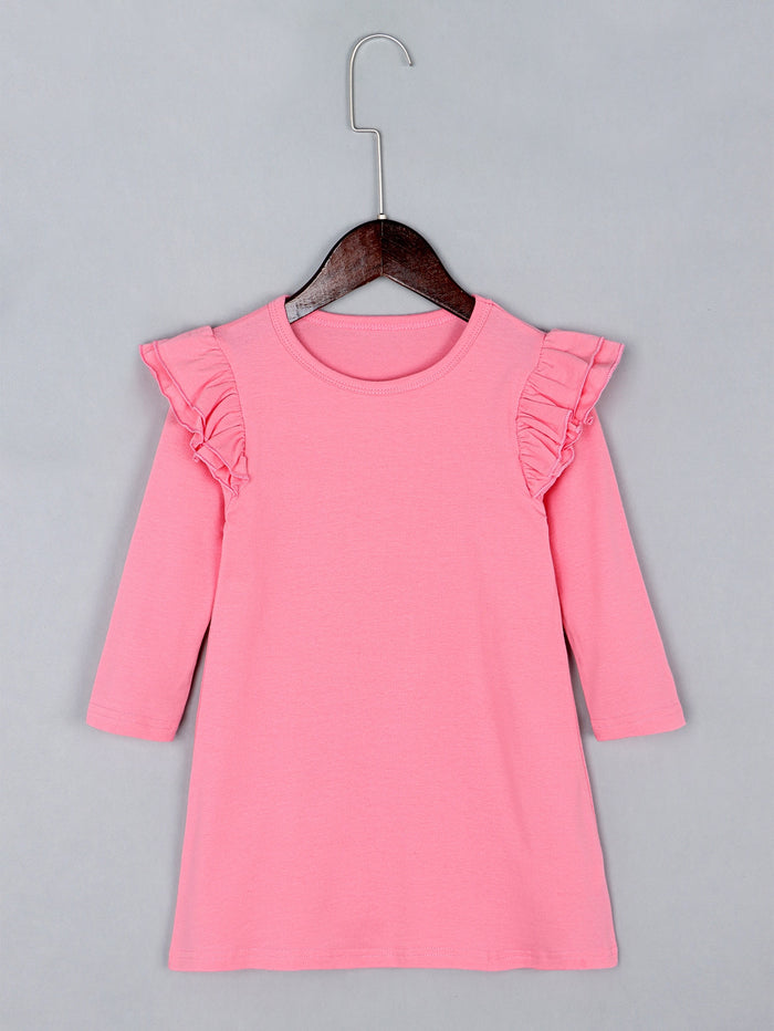Toddler Girls Tiered Ruffle Solid Tee Dress Pink