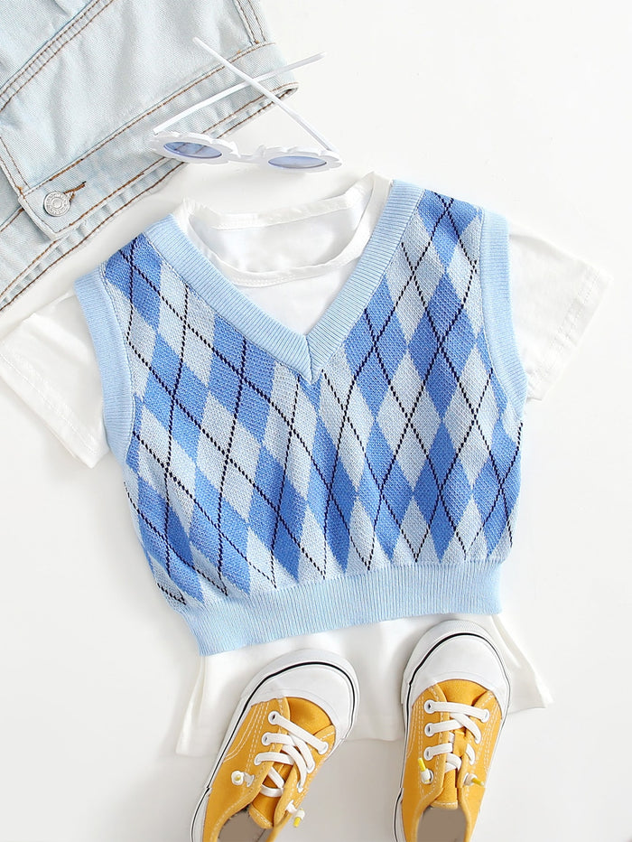 Girls Argyle Pattern Sweater Vest