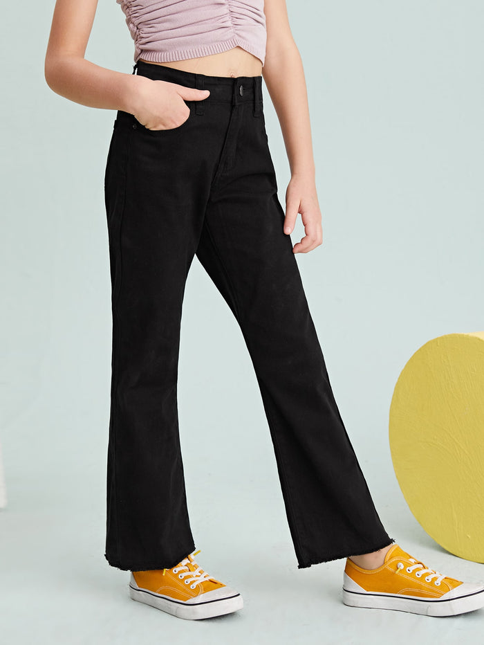 Girls Raw Hem Flared Leg Jeans
