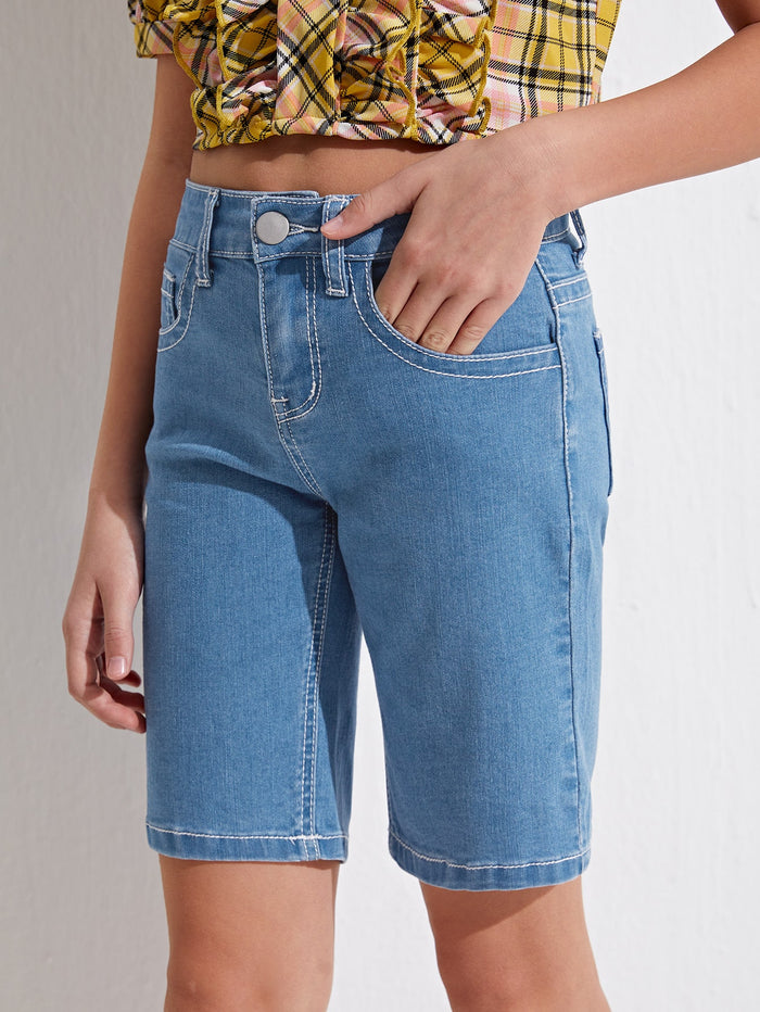 Girls Zipper Fly Denim Shorts