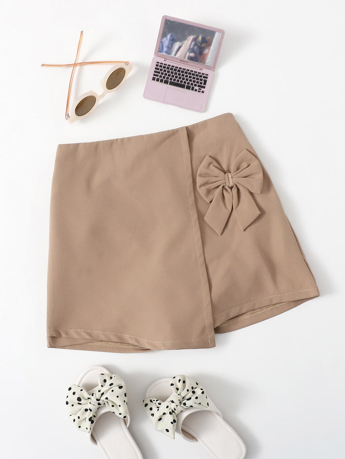 Toddler Girls Solid Bow Front Wrap Skort Khaki