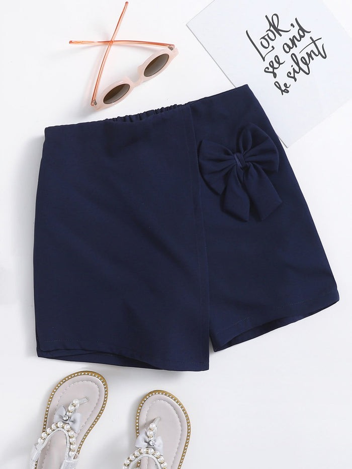 Toddler Girls Solid Bow Front Wrap Skort Navy Blue