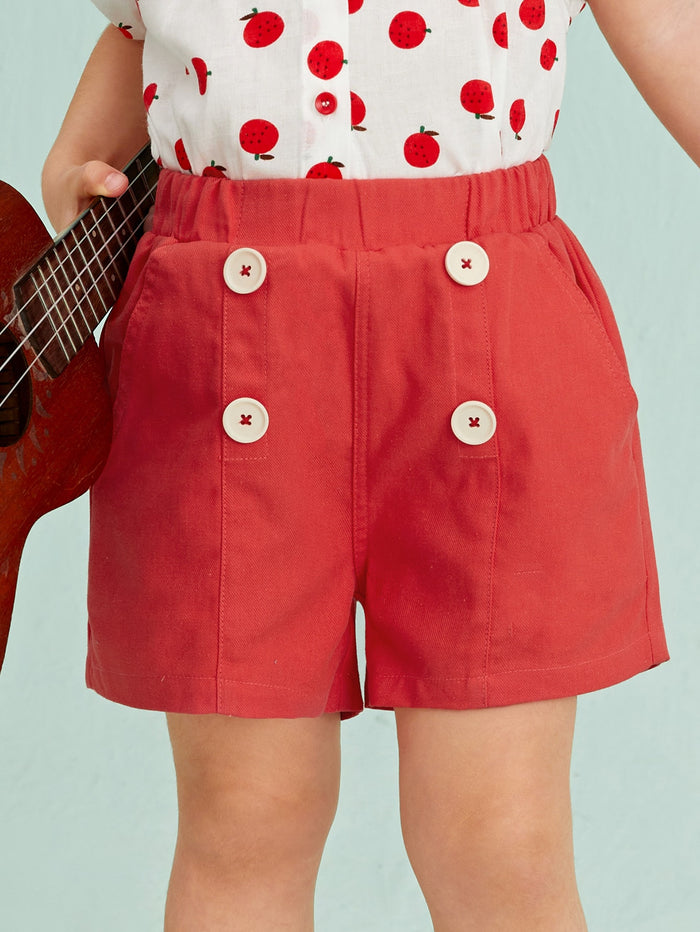 Toddler Girls Double Button Elastic Waist Shorts