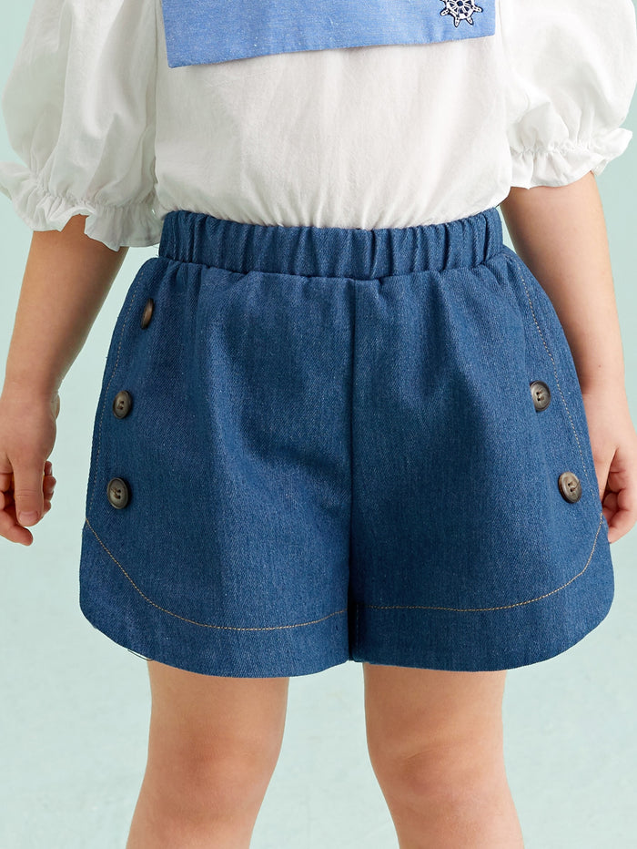 Toddler Girls Elastic Waist Button Side Shorts