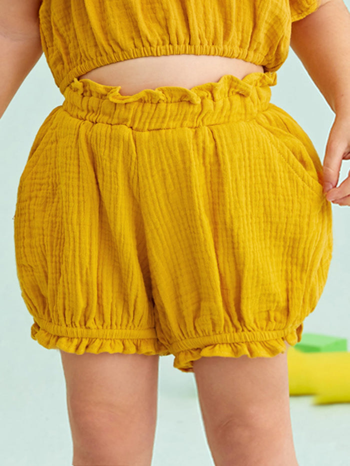 Toddler Girls Ruffle Trim Solid Shorts