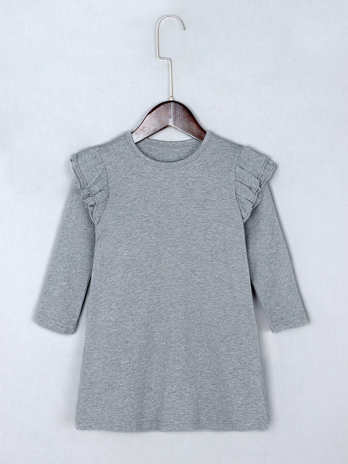 Toddler Girls Tiered Ruffle Solid Tee Dress Grey