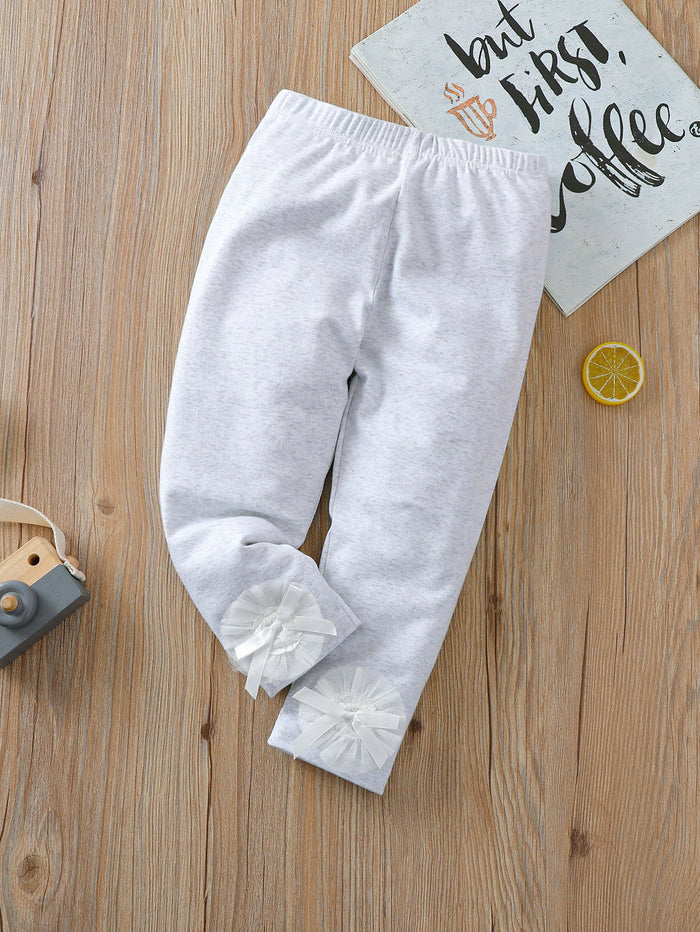Toddler Girls Mesh Panel Bow Leggings