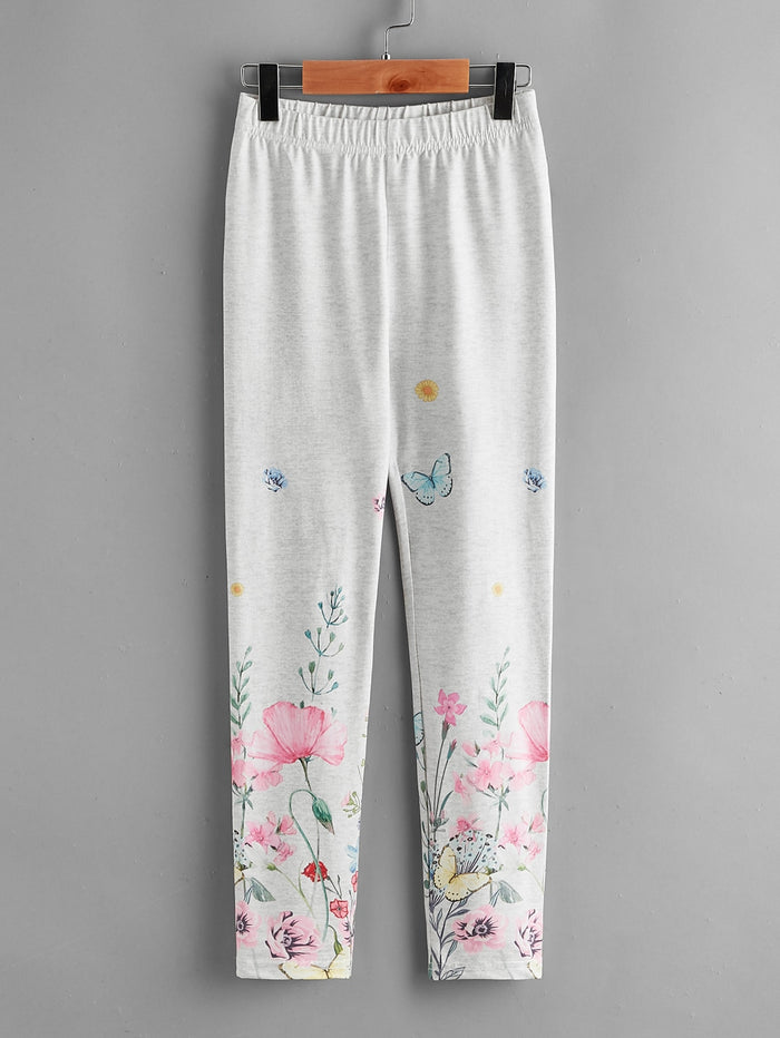 Girls Butterfly and Floral Print Leggings