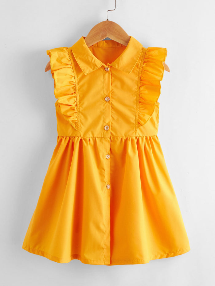 Toddler Girls Button Front Ruffle Trim Dress