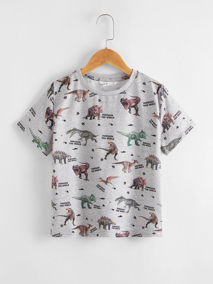 Boys Dinosaur & Slogan Print Tee Multicolor