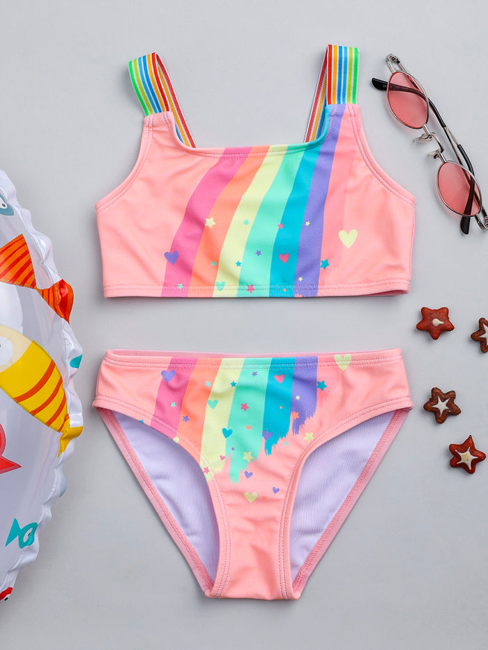 Toddler Girls Rainbow Stripe Bikini Swimsuit