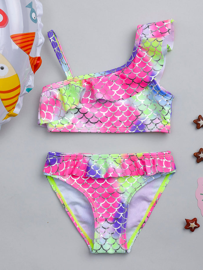 Toddler Girls Fish Scales Ruffle Bikini Swimsuit