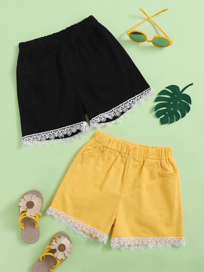 Toddler Girls 2pcs Lace Trim Shorts